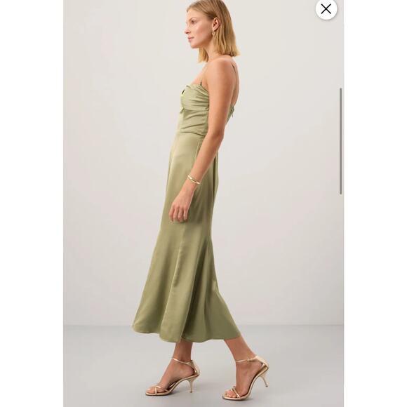 B52 Reformation Hensley Satin Midi Dress Womens 10 Evening Glam Milkmaid Wedding - Picture 3 of 11